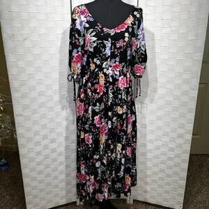 Torrid Women’s Floral Print Challis Short Sleeve Midi Dress Women’s Plus Size 1X